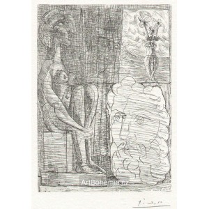 Sculptures et vase de fleurs (Suite Vollard) (1933), opus B.189